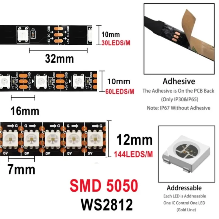 RGBIC%20Smart%20LED%20Strip%20WS2812B%20WS2812%205050%20Individually%20Addressable%20IC%2030/60/144Pixels/Leds/m%20Light%20DC5V%20Black%20IP30/67%20Waterproof%20-%20Image%203