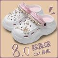 Fashion Diy Pearls Chain Clogs Sandals Women Flowers Crystal Chunky Platform Sandals Woman Outdoor Beach Thick Sole Garden Shoes.