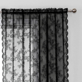 1pc Black Lace Floral Botanical Aesthetic Curtains For Partition Curtains For Living Room And Bedroom, Finished Bay Window. 
