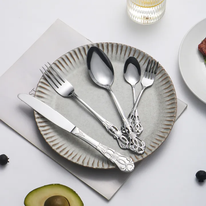 4/6/16/24pcs%20Stainless%20steel%20silver%20knife,%20fork%20and%20spoon%20tableware%20set%20Royal%20high-end%20tableware%20Suitable%20for%20family%20hotel%20party%20-%20Image%202