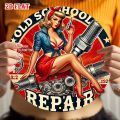 1 Retro Lady Art round wooden sign - Retro motorcycle engine design, country-style wall decoration, perfect room decoration.