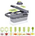 Professional Vegetable Chopper with 12 Functions, Onion and Garlic Dicer, 14-in-1 Multifunctional Food Chopper, Kitchen Vegetable Slicer Cutter, Veggie Chopper with 8 Blades and Container. 
