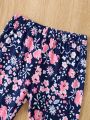 Spring Autumn Baby Girl's Collared Long Sleeve Top with Letter Print And Random Flower Long Pants Casual Two-Piece Set.