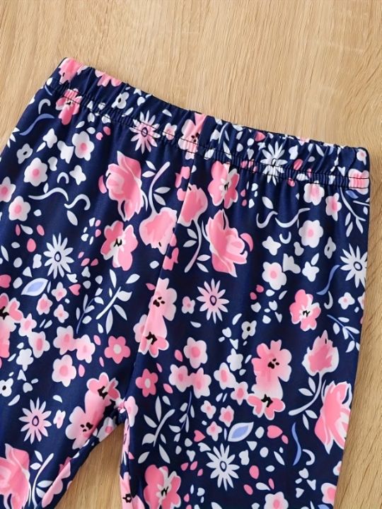 Spring%20Autumn%20Baby%20Girl's%20Collared%20Long%20Sleeve%20Top%20with%20Letter%20Print%20And%20Random%20Flower%20Long%20Pants%20Casual%20Two-Piece%20Set%20-%20Image%205