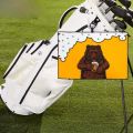 Brown Bear Golf Towel Orange and White Ideal for Women Golfers and Fans Golf Bag Accessory Playful Golf Theme Durable Towel.