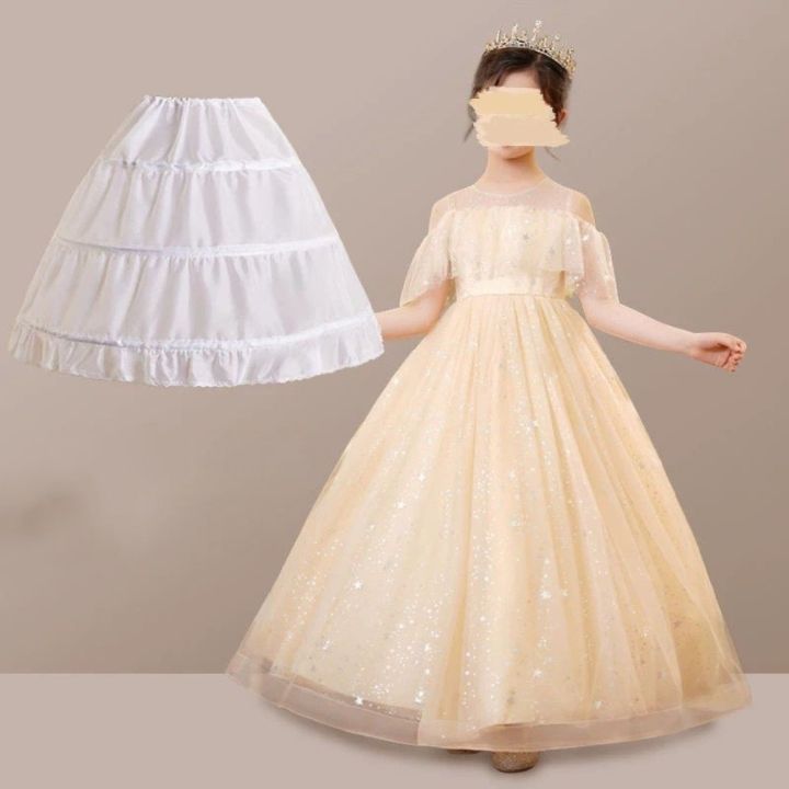 Fashion White Lace Children Skirt Petticoat 3 Hoops Adjustable Princess Skirt Tutu Skirt Steel Ring Crinoline Skirt Kids Girls