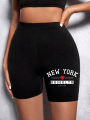 Summer Womens Sports Shorts  New York The Emipure City Letter Printing Fitness Short Pantsstretch Thin Soft Female Sport Swear. 