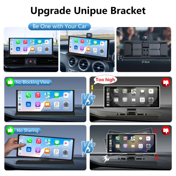 Portable%2011.3%20inch%20Car%20DVR%204K%20360%C2%B0%20Rotating%20Camera%20Wireless%20Carplay%20Android%20Auto%20Dash%20Cam%20Video%20Recorder%20Car%20Intelligent%20Screen%20-%20Image%203