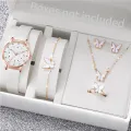 6PCS/Set Women's Quartz Watch Fashion Arabic Dial Leather Band Quartz Watch Jewelry Set（Without Box）. 