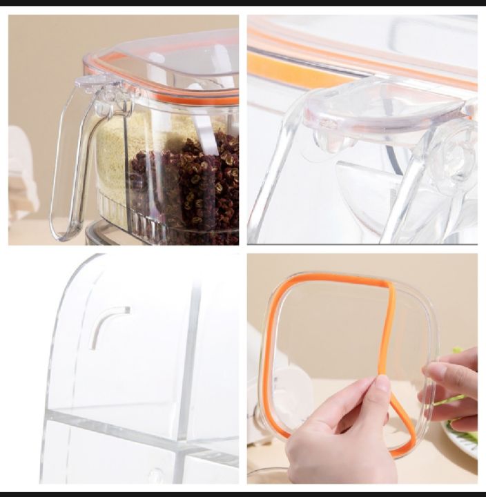 Spice Box for Kitchen – 4 Compartment Spice Storage Box with Spoons | Airtight Seasoning Container | Spice Boxes Organizer Set" By Rose And Lily Collection