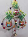 customize decorated three ring with pots and colourfull flowers and bell. 