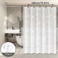 White Lotus Minimalist Shower Curtain, Fresh Style Bathroom Partition Curtain, Beautiful Curtain for Rental Home Bathroom Renovation. 