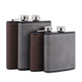 6/8oz Portable Hip Flask Brown Leather Covered Stainless Steel Flask for Alcohol Whiskey Flasks Man .
