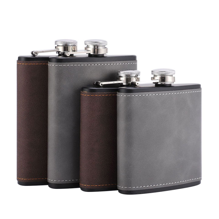 6/8oz Portable Hip Flask Brown Leather Covered Stainless Steel Flask for Alcohol Whiskey Flasks Man
