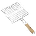 Barbecue Grilling Reusable Meat Fish Clip Holder Wooden Handle Stainless Steel Grill Mesh Foldable BBQ Grill Mat Grilling Basket.