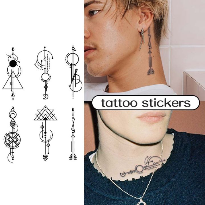 Geometric Pattern, Neck and Arm, Long-Lasting Waterproof 1-2 Weeks, Temporary Tattoo, Realistic Semi-Permanent Fake Tattoo