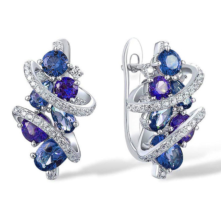 Huitan%20Green/Blue%20Cubic%20Zirconia%20Hoop%20Earrings%20for%20Women%20New%20Temperament%20Elegant%20Bridal%20Wedding%20Party%20Earrings%20Trendy%20Jewelry%20-%20Image%203