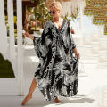 Women's Plus Size Animal Print V-Neck Batwing Kaftan Beach Dress Bathing Suit Cover-Up Loungewear. 
