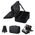 Large capacity travel makeup case, portable artist organizer with adjustable dividers and shoulder strap for toiletries jewelry.