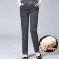 Thin & Plush Thick Casual Pants Fleece Pencil Pants Women's Corduroy Warm High Waist Pants Autumn Winter Leggings Pants Trousers.