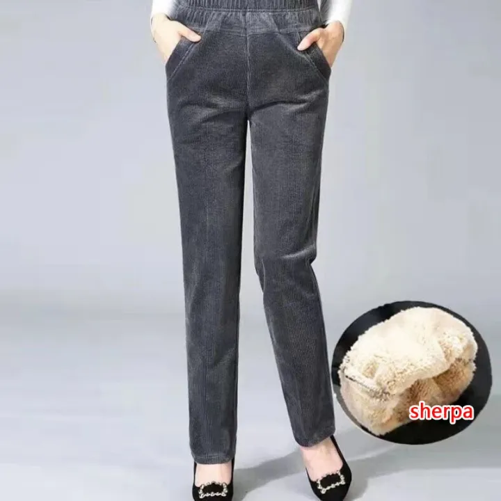 Thin%20&%20Plush%20Thick%20Casual%20Pants%20Fleece%20Pencil%20Pants%20Women's%20Corduroy%20Warm%20High%20Waist%20Pants%20Autumn%20Winter%20Leggings%20Pants%20Trousers%20-%20Image%204