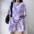 Women T-Shirt Shorts Suit Set Casual Tie Dye Loose Tshirt and Wide Leg Middle Shorts with Pockets Female Soft Summer Shorts Sets. 
