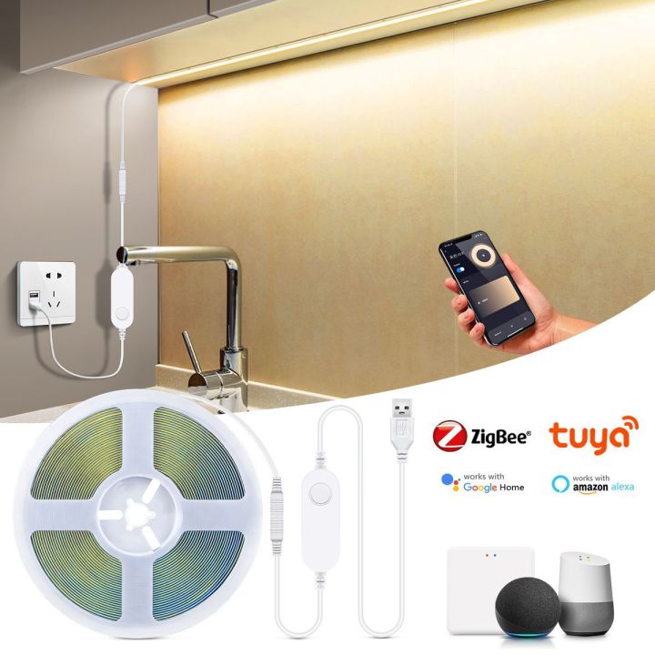 5V USB Zigbee Tuya Wifi LED Strip Set Zigbee3.0 Controller 320LEDs/M COB LED Strip Light Smart Life APP Control for Alexa