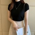 Women's Half-High Neck T-Shirt Fashion Jumper Casual Tops Korean Style Elegant Solid-Coloured Clothing Spring And Summer Season. 