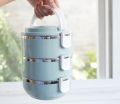 Lunch Box 3 Layers Round Shape Stainless Steel Material  2100ml. 