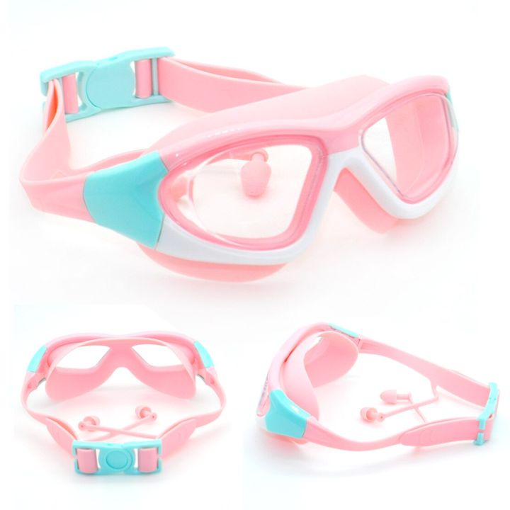 Children's High-definition Waterproof And Anti Fog Swimming Large Frame Glasses, Convenient Goggles Silicone Connected Earplugs