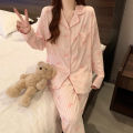 New Women's Spring and Fall Pajamas Homewear Set Wrinkled Cloth Sweet Girl Students Long-Sleeved Casual Pajamas Homewear Set. 