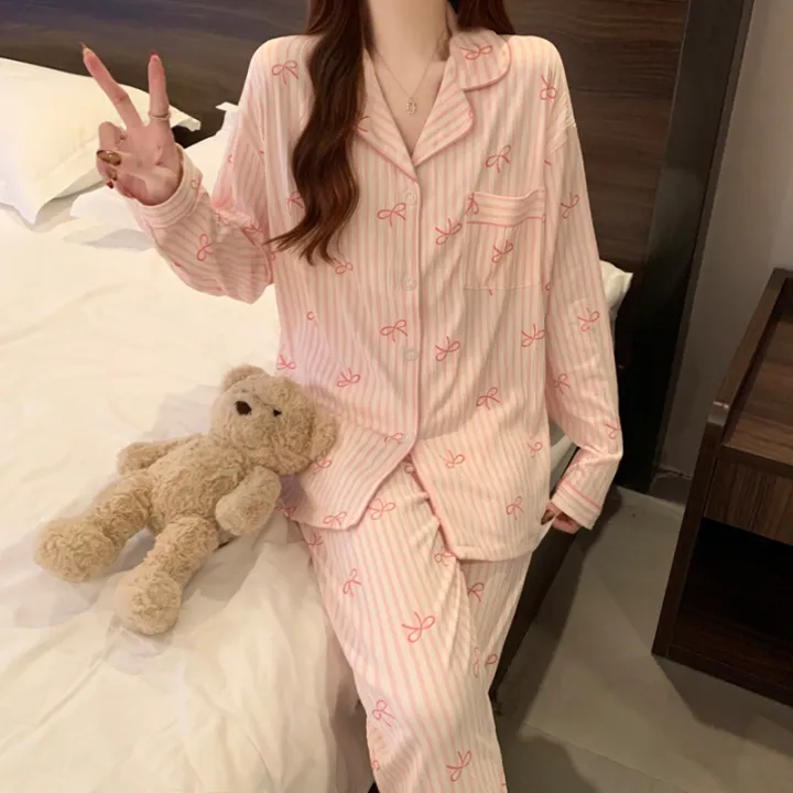New%20Women's%20Spring%20and%20Fall%20Pajamas%20Homewear%20Set%20Wrinkled%20Cloth%20Sweet%20Girl%20Students%20Long-Sleeved%20Casual%20Pajamas%20Homewear%20Set%20-%20Image%204