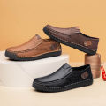 CLOHOO Men's Handmade Thick Rubber Bottom Breathable Casual Leather Shoes Classic Sewn Loafers Comfortable Leisure Footwear. 