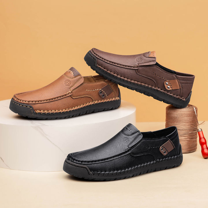 CLOHOO%20Men's%20Handmade%20Thick%20Rubber%20Bottom%20Breathable%20Casual%20Leather%20Shoes%20Classic%20Sewn%20Loafers%20Comfortable%20Leisure%20Footwear%20-%20Image%205