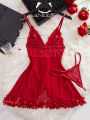 Summer Women's Pajamas  Red Lingerie Night Dress Lace See Through Nightdress Sleepwear Elegant And Sensual Underwear Set. 