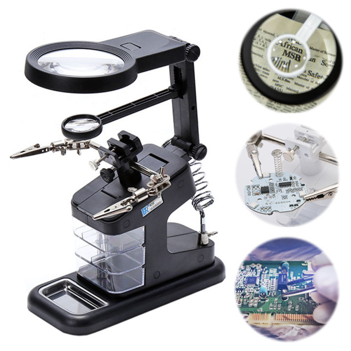 Welding Magnifying Glass with 10 LED Light Auxiliary Clip Magnifier Manual Welding Soldering Stand Fixed Repair Tool