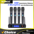 BOMGE 4 channel wireless microphone System Cordless Mic Set With Four Handheld Mics Fixed Frequency, Long Range 200ft. 