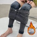 Winter Lady Thermal Plush Jeans Snow Warm Stretch Jeans Hot Sale High Waist Fleece Pants Female Straight Leg Denim Trousers. 