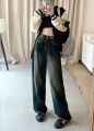 Women's Harajuku Style Loose Wide Leg Jeans Autumn Winter Street Fashion Retro Straight Loose Denim Trousers ﻿. 