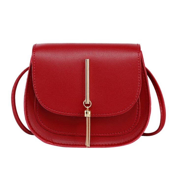 New Golden Tassel Double Layer Semi Circle Solid Color One Shoulder Saddle Bag Fashion Casual Women Small Bag