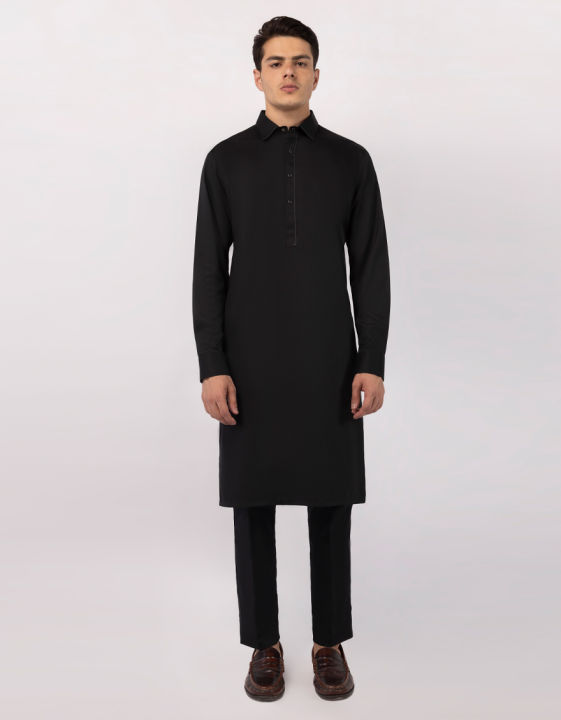 Junaid Jamshed Sticthed BLACK CASUAL KAMEEZ SHALWAR For Men And Boys -Collection:2026- Designcode: JJKS-A-33800/S26/JJ10455-CL