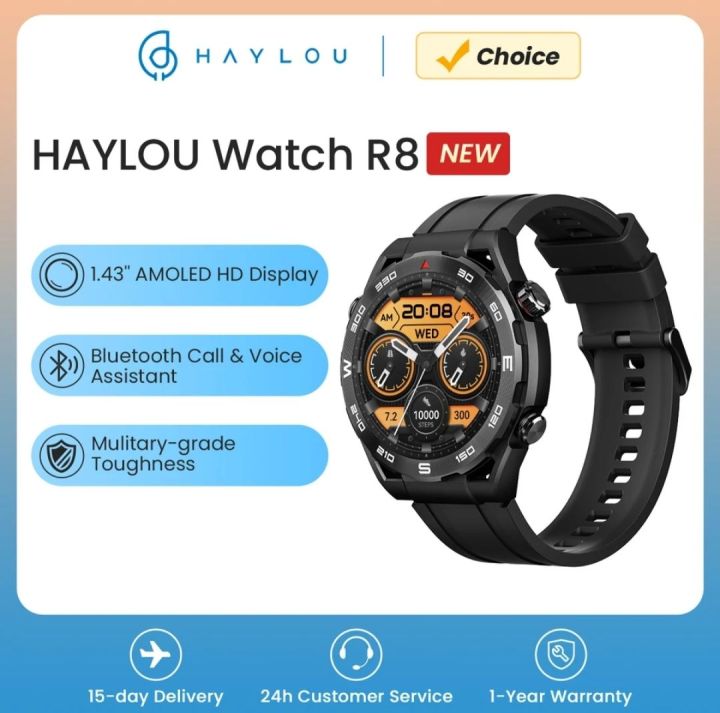 Haylou R8 smart watch 1.43" super Amoled screen bt calling 100+ sports modes wireless charging