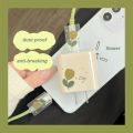 USB Cable Protection For iPhone 15 14 18W 20W Original Charger Protector Cover Green Flowers Protective Data Line Spiral Winder.