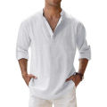 Streetwear Men Lightweight Shirts Long Sleeve Henley Cotton Linen Shirts for Men Beach Hawaiian Shirts Breathable Collar Tshirts.