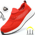 Summer Breathable Work Safety Shoes Men Women Work Sneakers Light Steel Toe Indestructible Shoes Anti-Smashing Safety Work Boots.