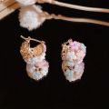 1 Pair Fashion Floral Hoop Earrings for Women Alloy with Resin Inlay Japanese Korean Style Suitable for Daily Wear and Weddings.