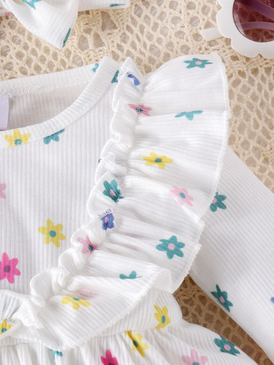 3PCS%20Autumn%20New%20Style%200-1%20Year%20Old%20Newborn%20Girl%20Baby%20Sweet%20And%20Cute%20Printed%20Long-Sleeved%20Clothes%20+%20Socks%20Hair%20Bands%20-%20Image%205