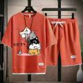 2024 Men's Summer Waffle Set Brand Fashion Casual T-shirt+Shorts Set Men's Sports Set Loose ComfortableSlo Two-piece Set. 