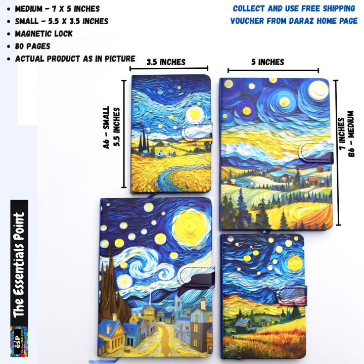 Van Gogh Inspired Planner Diary / Notebook (Medium - B6 - 7 x 5 inches)(Small - A6 - 5.5 x 3.5 inches) (112 sheets) (Diaries for kids/Teens /boys & girls) (Hardcover Journal Notebook) ( (The Essentials Point)