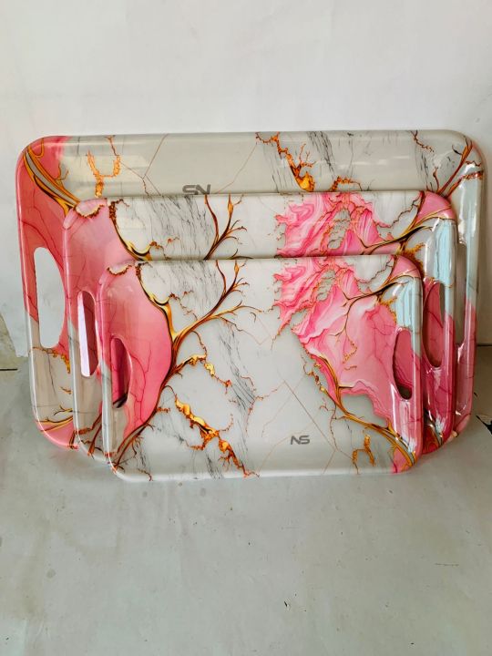 Pink Marble Design Try Set in melamine pack of 3